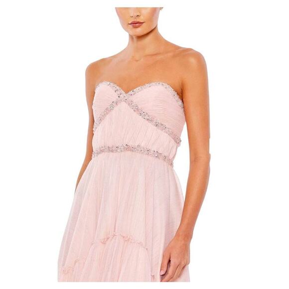 Mac Duggal Beaded Ruffle High Low Prom Gown in Ice Pink Size 4 NWT - Picture 5 of 12